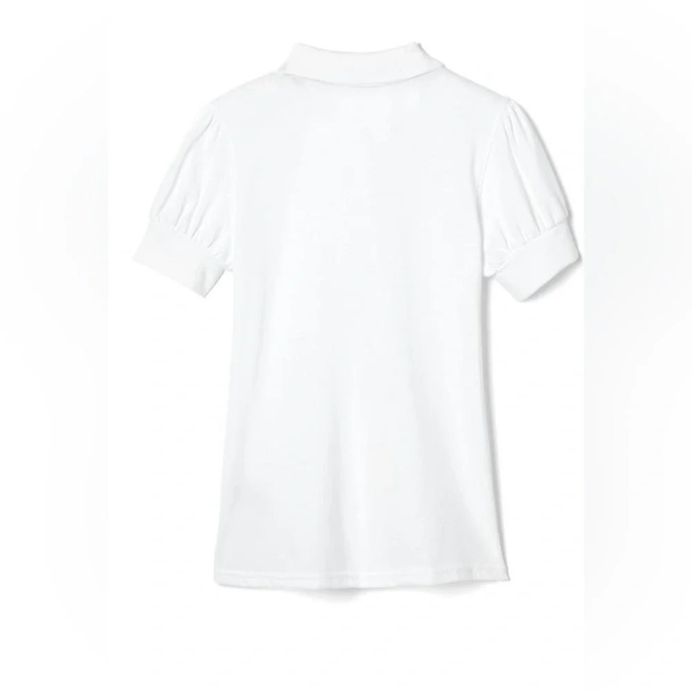 💕French Toast Short Sleeve Puff Sleeve Polo Shirt With Rhinestone Button